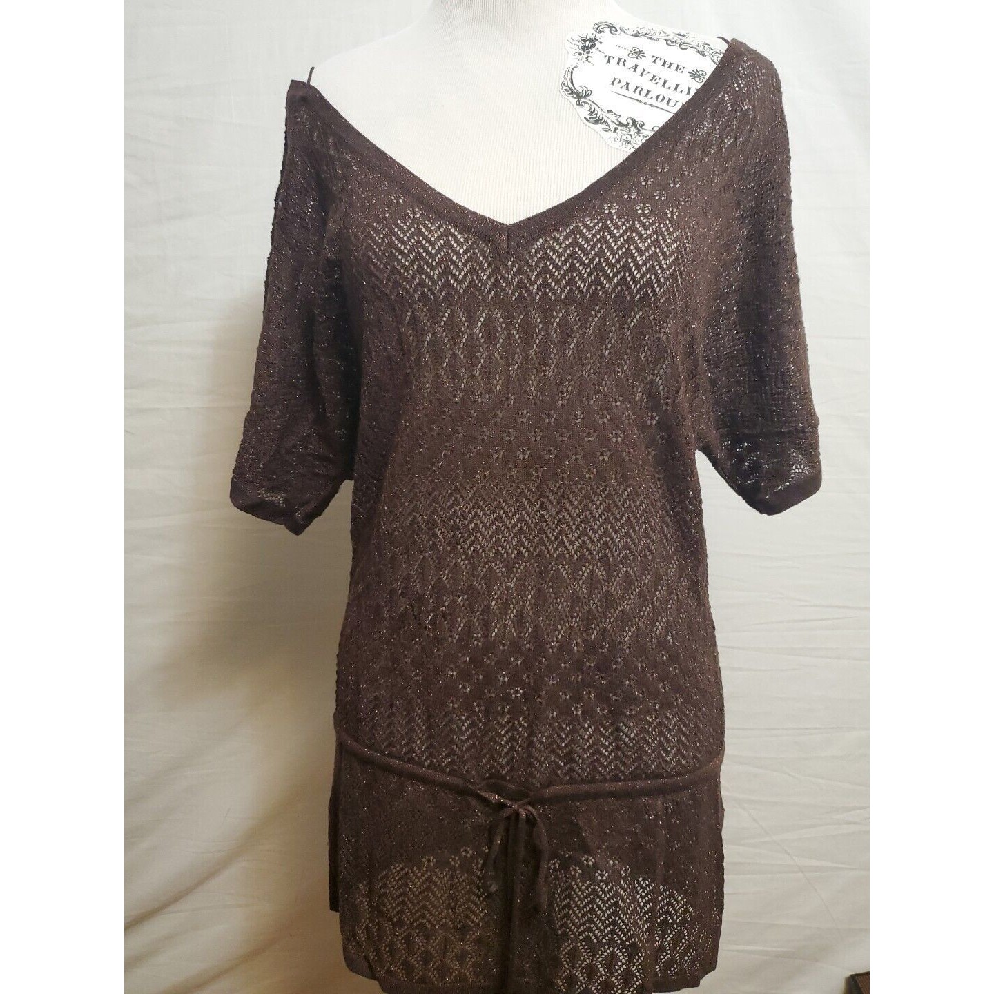 White House Black Market Brown Sparke Eyelet Tunic Top Shirt Cover Up Size Xs